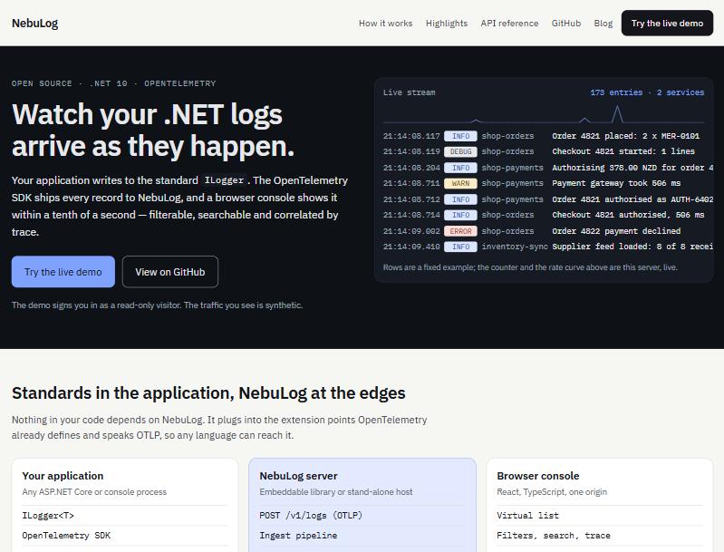 NebuLog — real-time logs for .NET — screenshot
